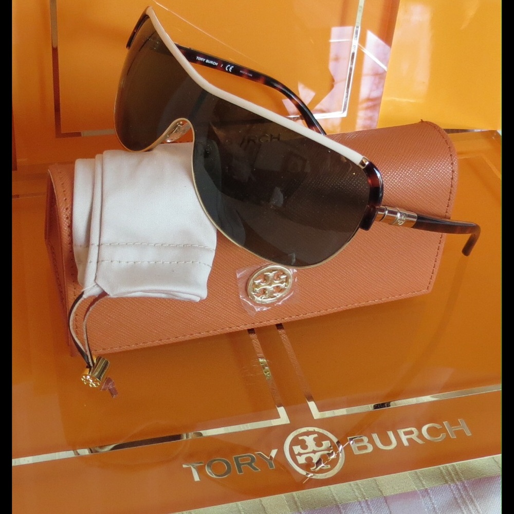 NEW Tory Burch Shield Brown Havana Gold Sunnies